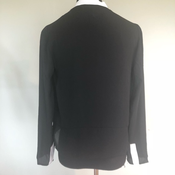 Black Blazer blouse with white trim sizes S M L - Picture 4 of 5